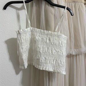 Elegant White Smocked Women's Top